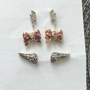 BUNDLE Juicy Couture Stud Earrings 3 pairs Bow Lightening Bolt Angel Wings